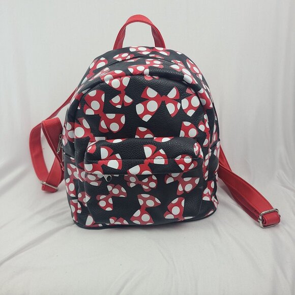 Disney Handbags - Walt Disney World Parks Minnie Mouse Bows Mini Backpack Red Black Faux Leather
